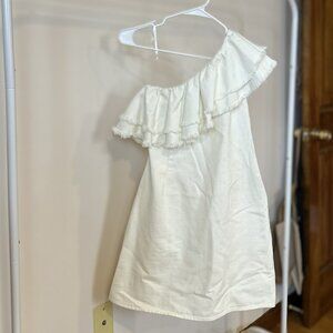Future Collective White Denim-Like Mini One-Shoulder Dress
